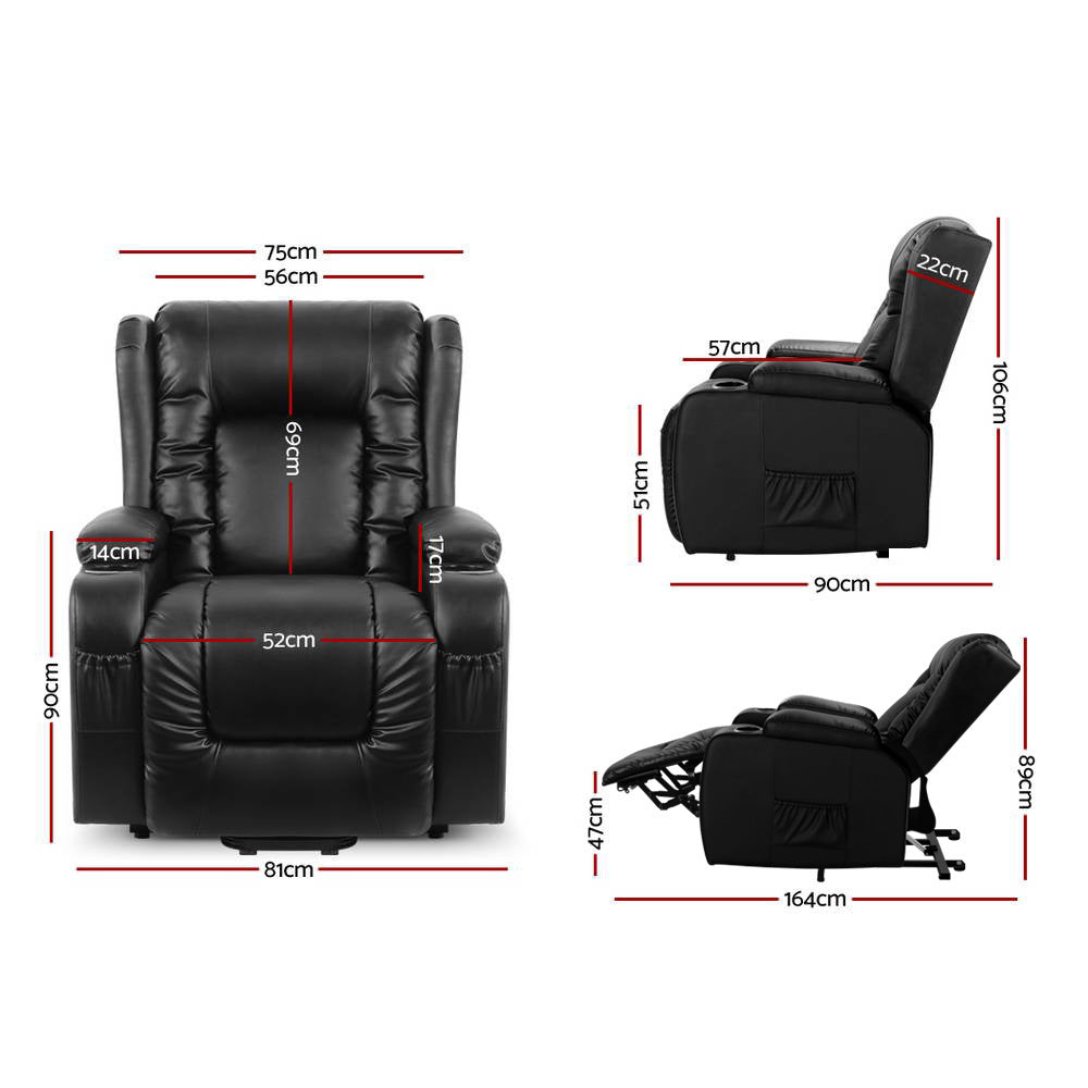 Massage Chairs: Artiss Recliner Chair Lift Assist Heated Massage Chair Leather Rukwa