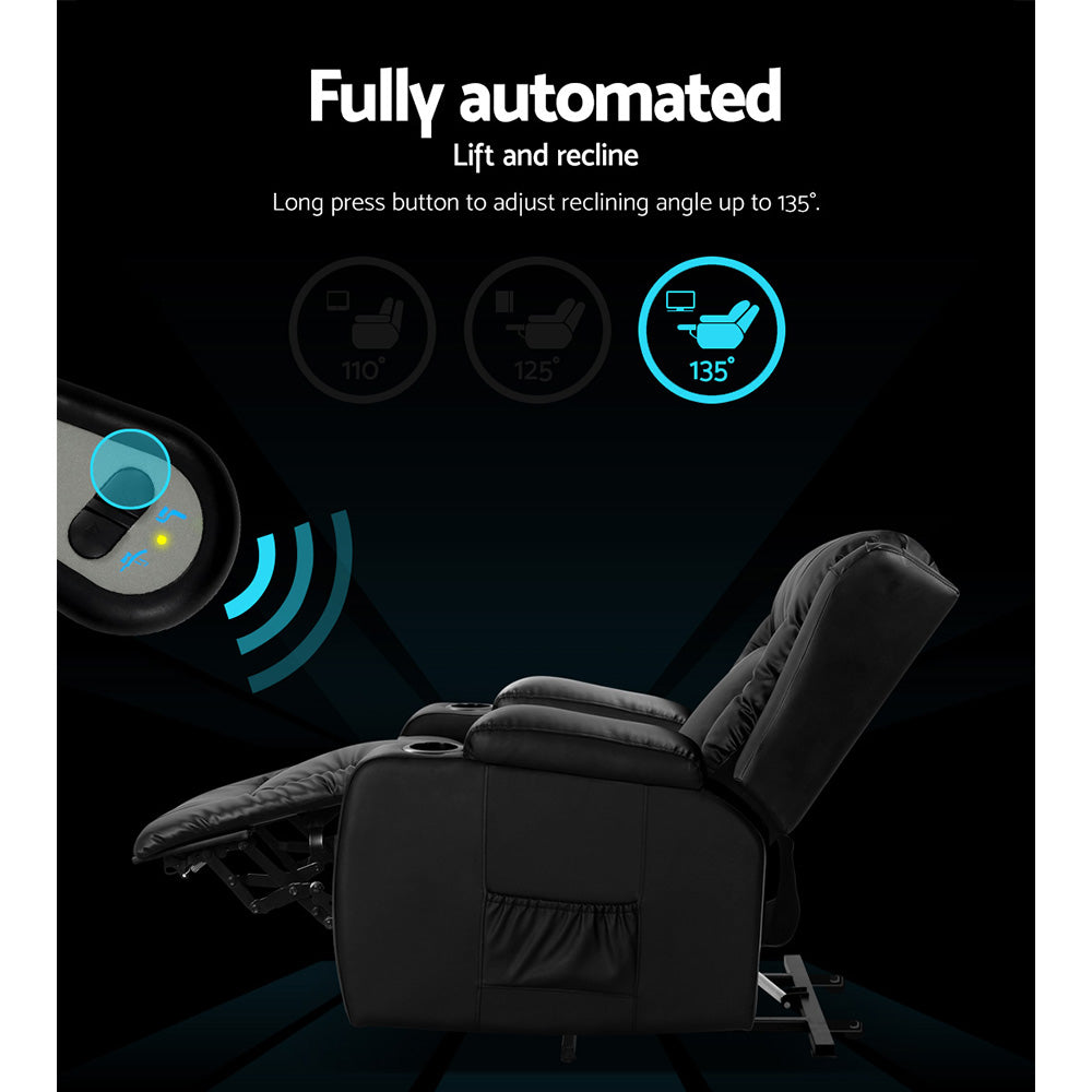 Massage Chairs: Artiss Recliner Chair Lift Assist Heated Massage Chair Leather Rukwa