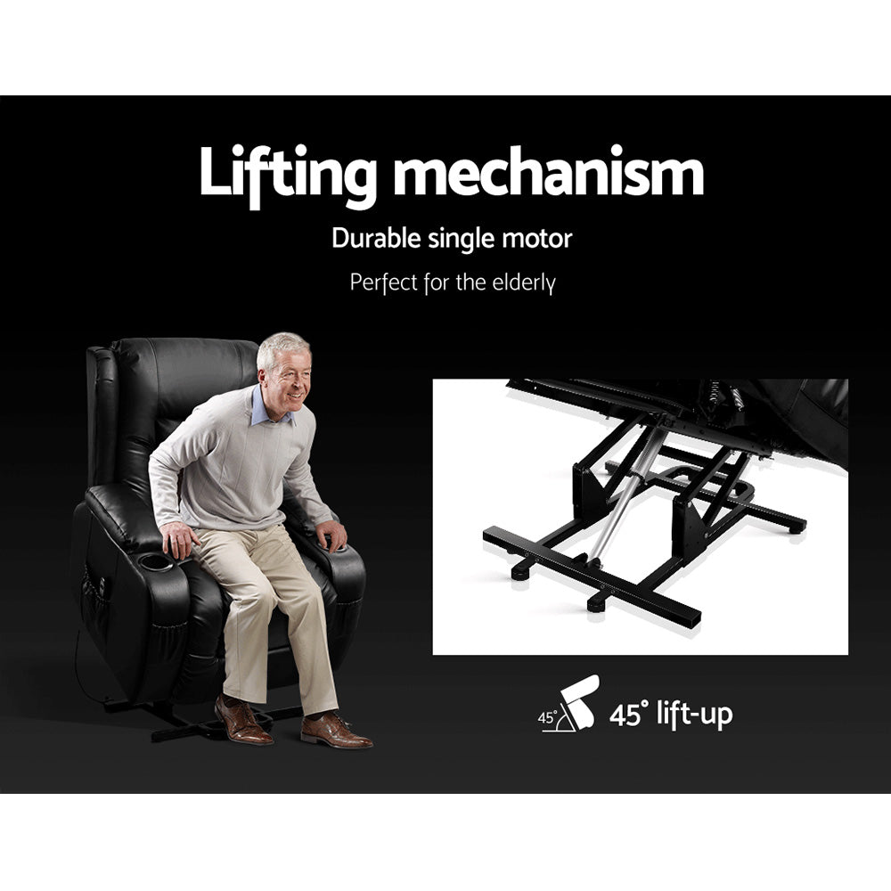Massage Chairs: Artiss Recliner Chair Lift Assist Heated Massage Chair Leather Rukwa