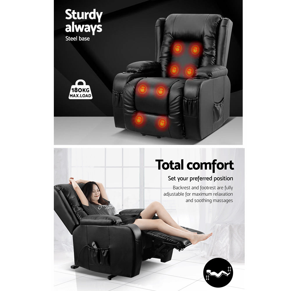 Massage Chairs: Artiss Recliner Chair Lift Assist Heated Massage Chair Leather Rukwa