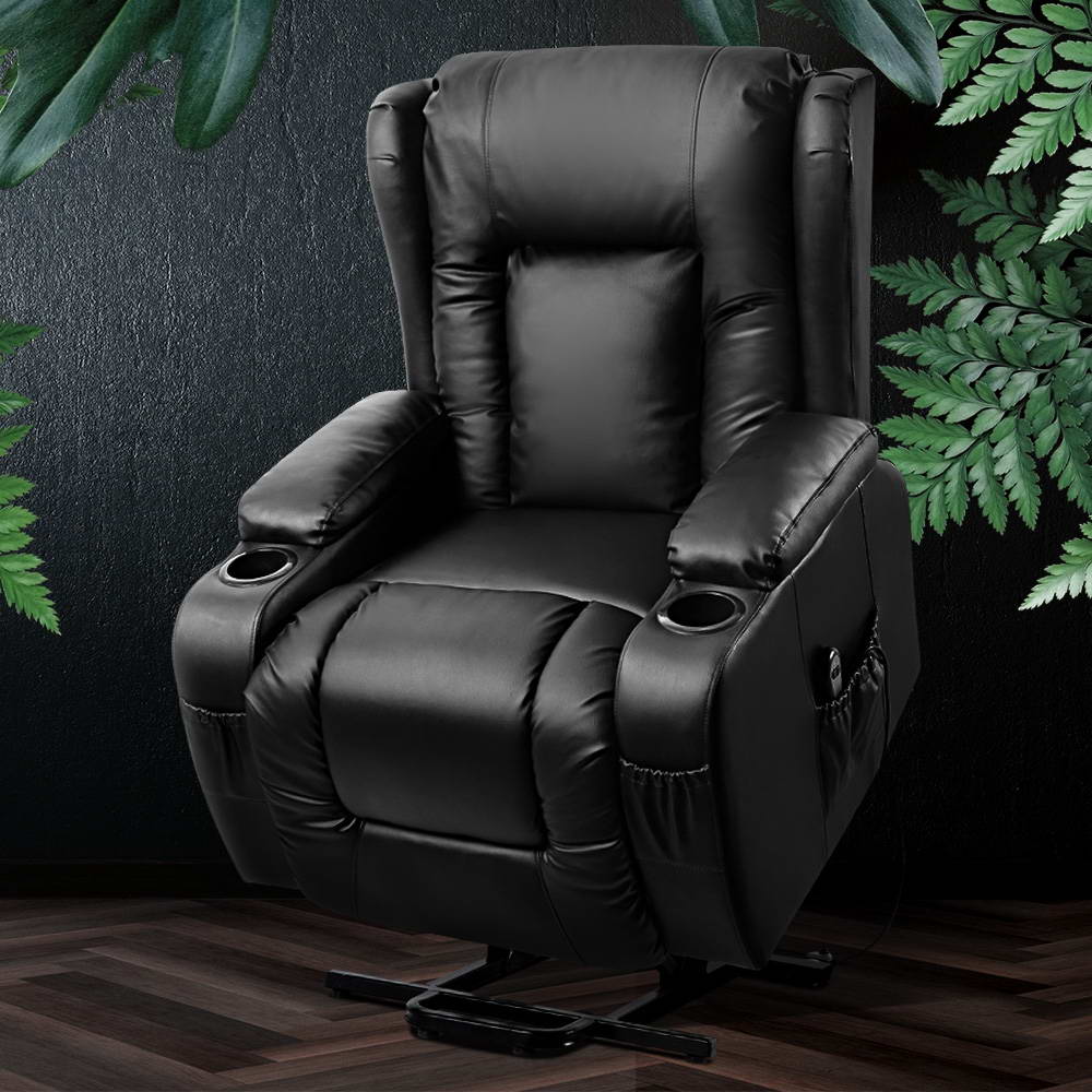 Massage Chairs: Artiss Recliner Chair Lift Assist Heated Massage Chair Leather Rukwa