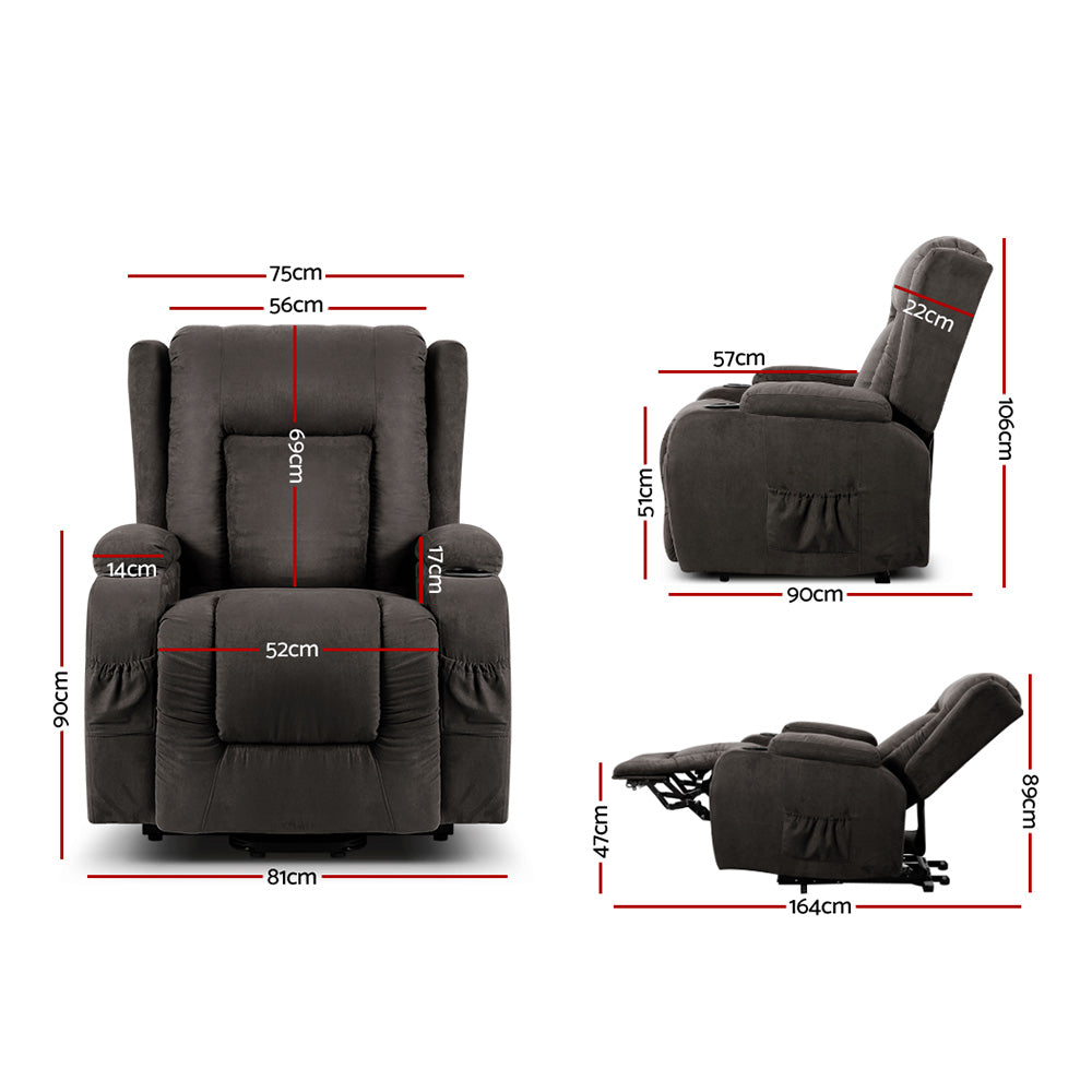 Massage Chairs: Artiss Recliner Chair Lift Assist Heated Massage Chair Velvet Rukwa