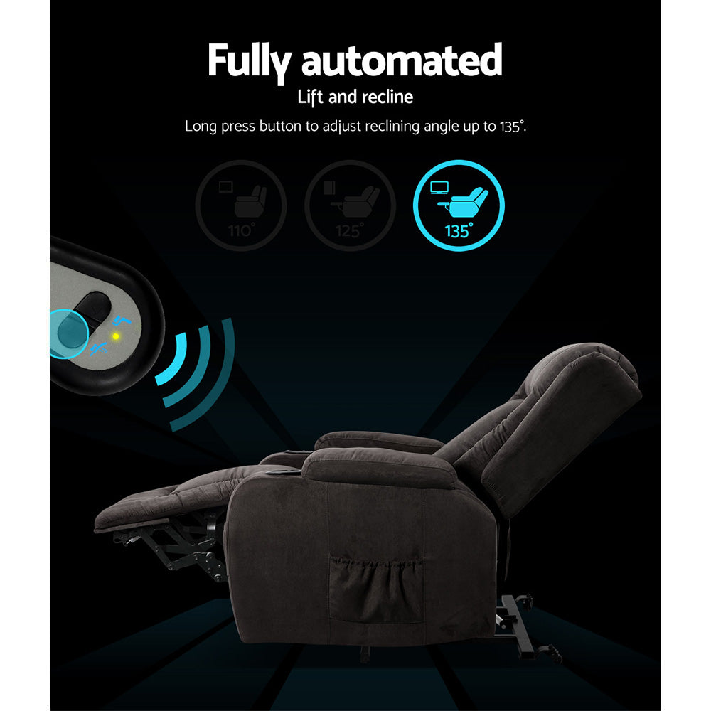 Massage Chairs: Artiss Recliner Chair Lift Assist Heated Massage Chair Velvet Rukwa
