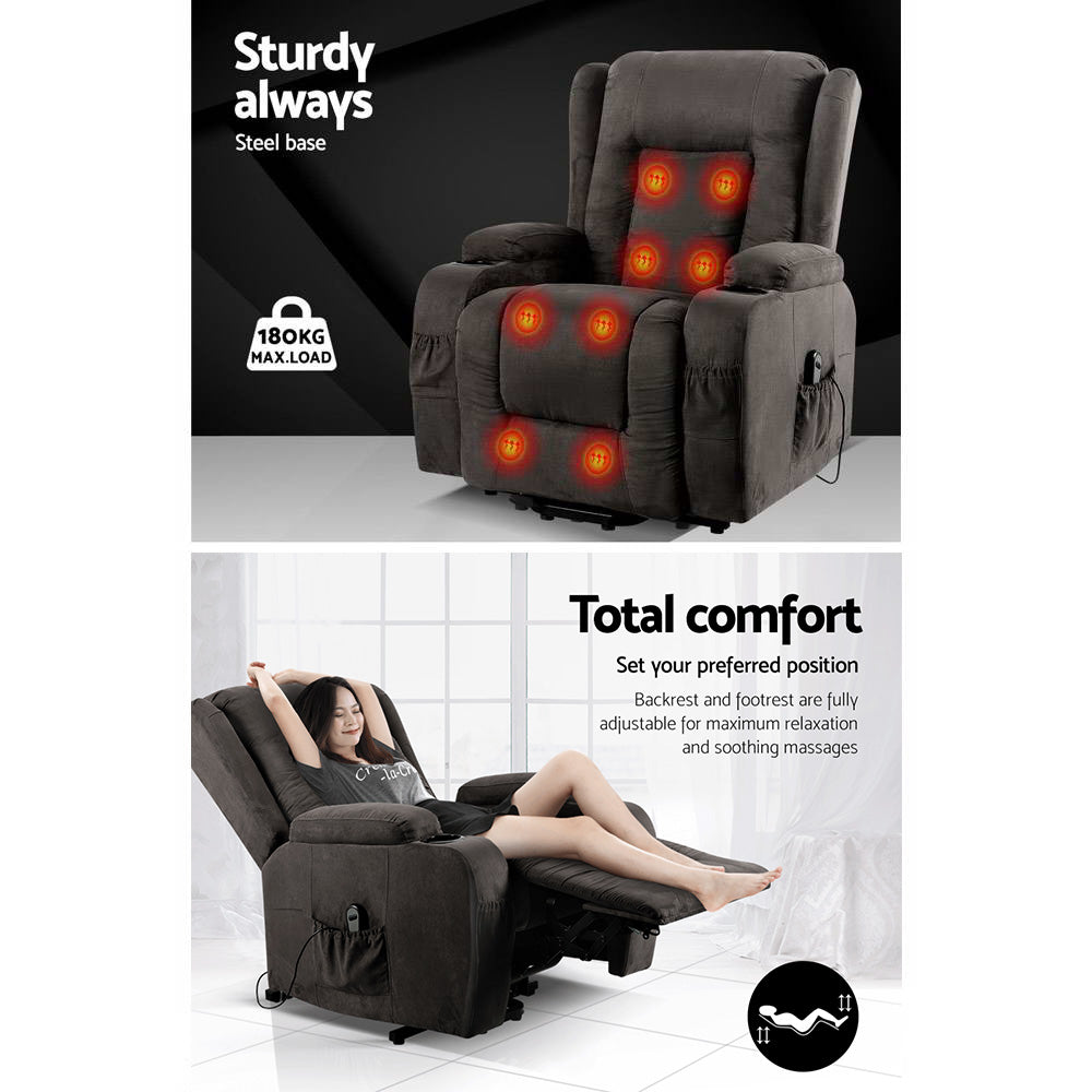 Massage Chairs: Artiss Recliner Chair Lift Assist Heated Massage Chair Velvet Rukwa