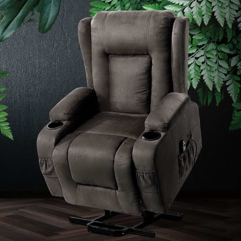 Massage Chairs: Artiss Recliner Chair Lift Assist Heated Massage Chair Velvet Rukwa