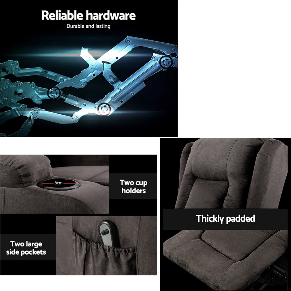 Massage Chairs: Artiss Recliner Chair Lift Assist Heated Massage Chair Velvet Rukwa