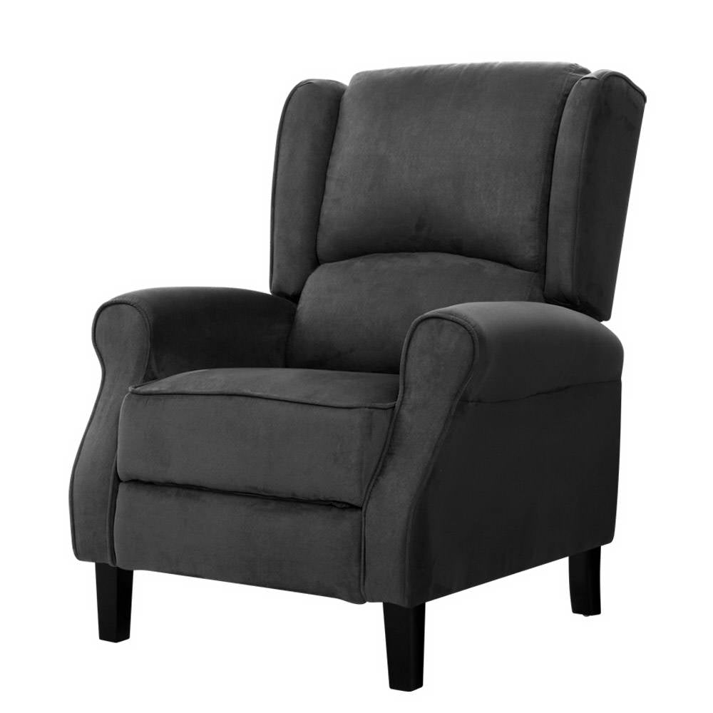 Arm Chairs & Recliners: Artiss Recliner Chair Adjustable Sofa Lounge Soft Suede Armchair Couch Charcoal