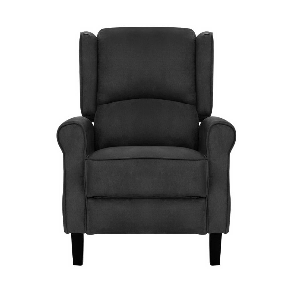 Arm Chairs & Recliners: Artiss Recliner Chair Adjustable Sofa Lounge Soft Suede Armchair Couch Charcoal