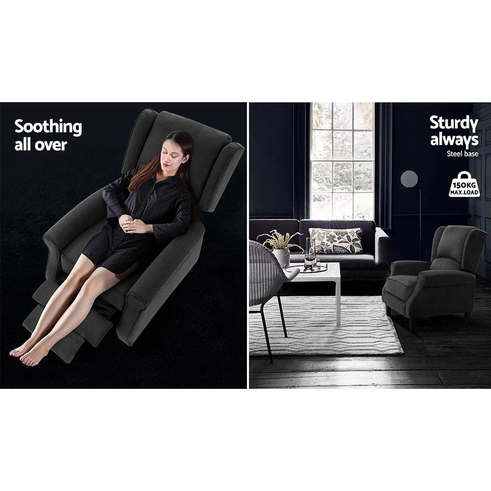 Arm Chairs & Recliners: Artiss Recliner Chair Adjustable Sofa Lounge Soft Suede Armchair Couch Charcoal