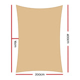 Instahut Shade Sail 2x4m Rectangle 280GSM 98% Sand Shade Cloth