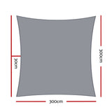 Instahut Shade Sail 3x3m Square 280GSM 98% Grey Shade Cloth