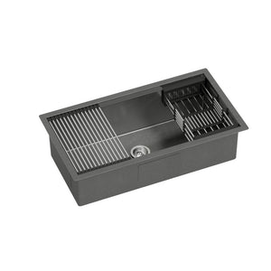 Cefito Kitchen Sink 81X45CM Stainless Steel Single Bowl Drain Rack Basket Black