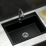 Cefito Kitchen Sink Granite Stone Sinks Basin Single Bowl Black 600mmx470mm