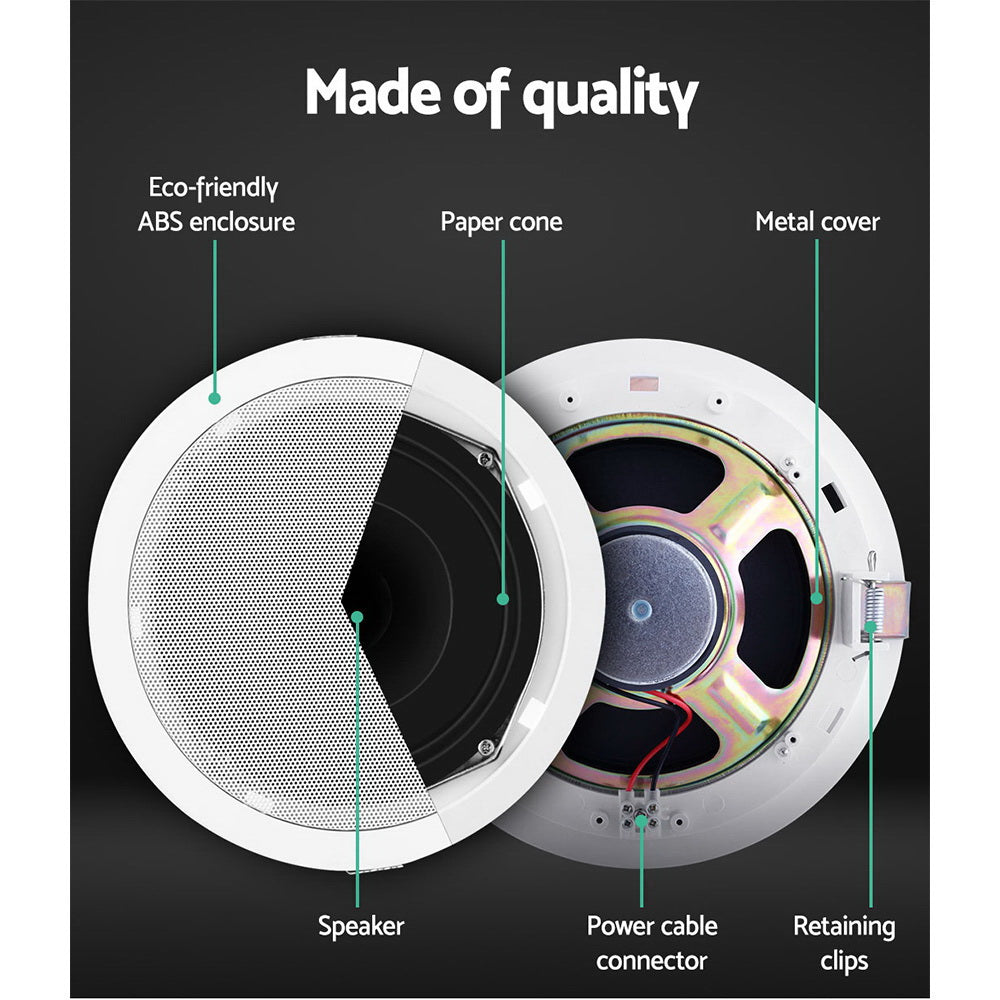 Audio Speakers: 2 x 6" In Ceiling Speakers Home 80W Speaker Theatre Stereo Outdoor Multi Room