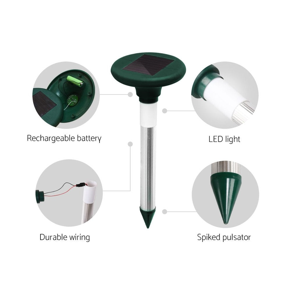 Household Insect Repellents: 10X Solar LED Snake Repeller Multi Pulse Plus Ultrasonic Pest Rodent Repellent