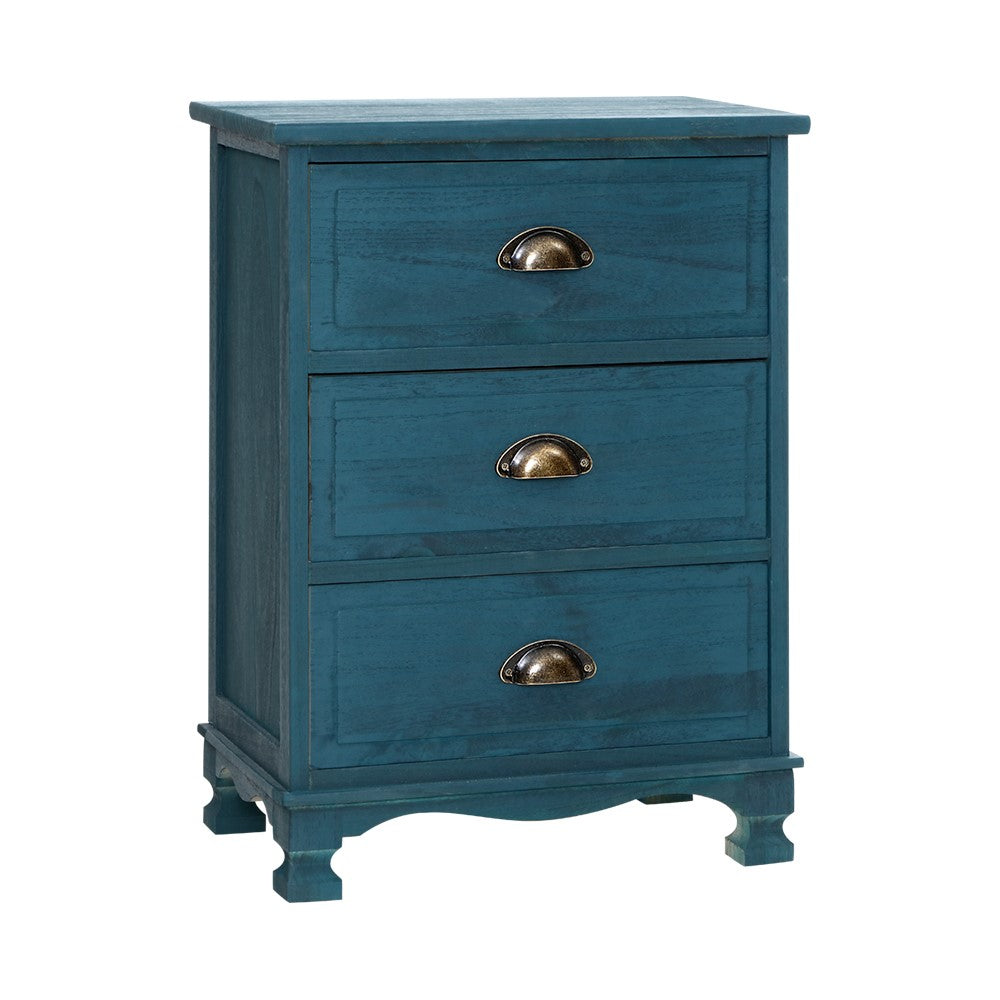 Bedside Tables: Artiss Bedside Table 3 Drawers Vintage - THYME Blue