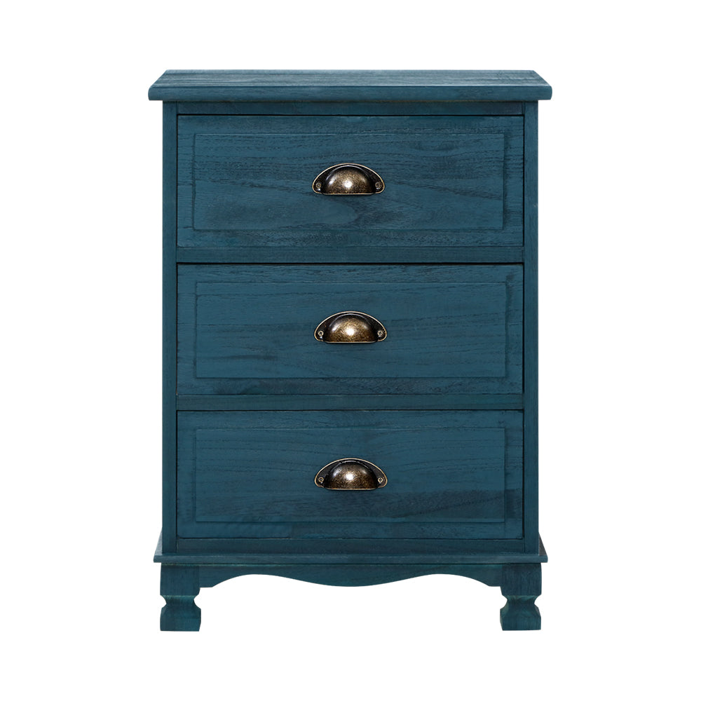 Bedside Tables: Artiss Bedside Table 3 Drawers Vintage - THYME Blue