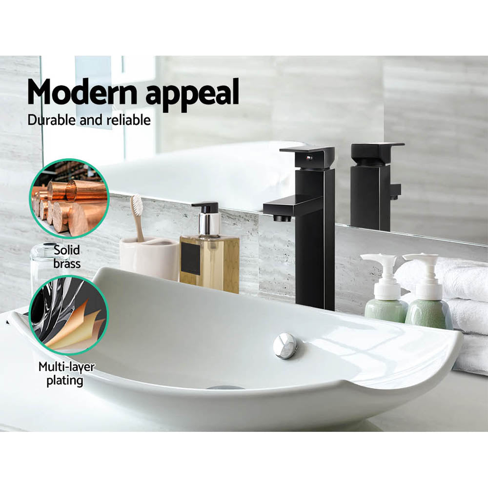 Tap & Sink Accessories: Cefito Bathroom Basin Mixer Tap Square Tall Faucet Vanity Laundry Black
