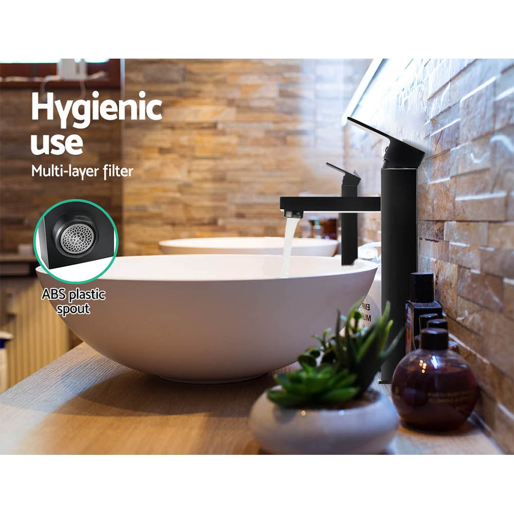 Tap & Sink Accessories: Cefito Bathroom Basin Mixer Tap Square Tall Faucet Vanity Laundry Black