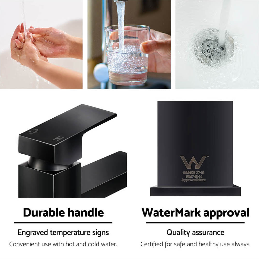 Tap & Sink Accessories: Cefito Bathroom Basin Mixer Tap Square Tall Faucet Vanity Laundry Black