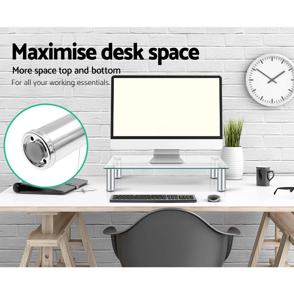 Desks: Artiss Monitor Stand Riser with Height Adjustable Computer Laptop Printer Screen Glass Display Shelf