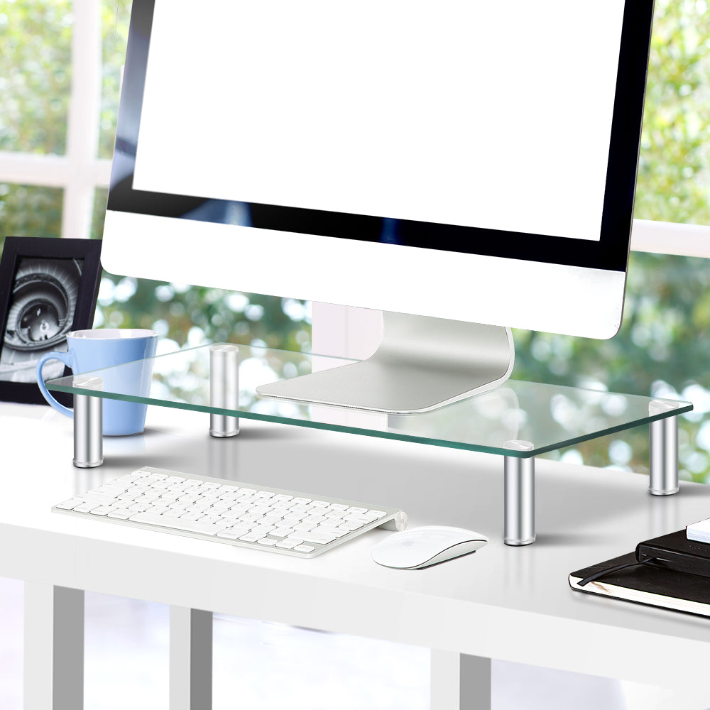 Desks: Artiss Monitor Stand Riser with Height Adjustable Computer Laptop Printer Screen Glass Display Shelf