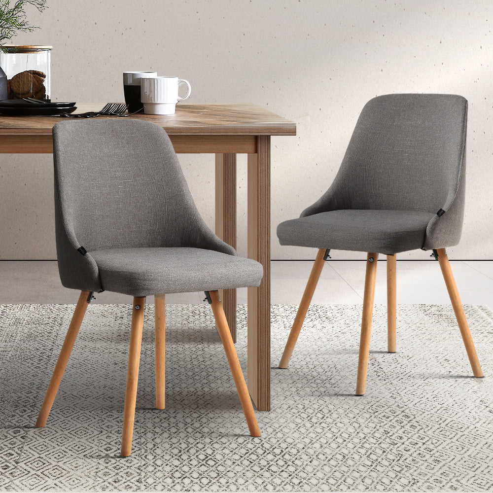 Kitchen & Dining Chairs: Artiss Dining Chairs Set of 2 Fabric Wooden Grey
