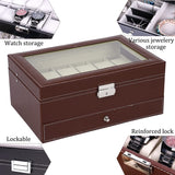 12 Slot PU Leather Lockable Watch and Jewelry Storage Boxes (Brown)