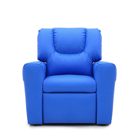 Blue Kids push back recliner chair with cup holder