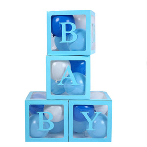 4PCS/Set BABY Balloon Box Cube Blue Boxes Birthday Boy Baby Shower Party Wedding