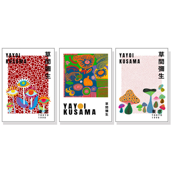 Wall Art 50cmx70cm By Yayoi Kusama 3 Sets White Frame Canvas