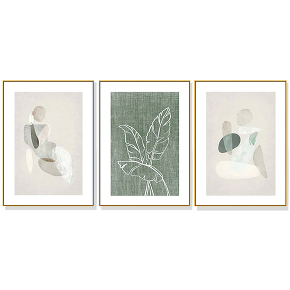 Wall Art 40cmx60cm Abstract body and leaves 3 Sets Gold Frame Canvas