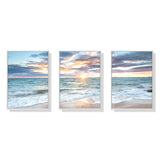 Wall Art 40cmx60cm Sunrise by the ocean 3 Sets White Frame Canvas