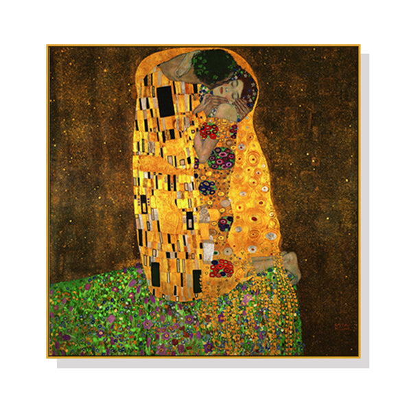 Wall Art 50cmx50cm Kissing by Gustav Klimt Gold Frame Canvas