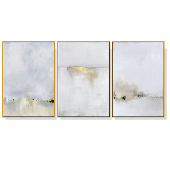 Wall Art 40cmx60cm Abstract golden white 3 Sets Gold Frame Canvas