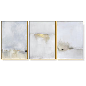 Wall Art 50cmx70cm Abstract golden white 3 Sets Gold Frame Canvas