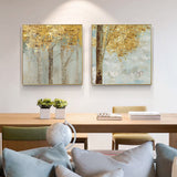 Wall Art 50cmx50cm Golden Leaves 2 Sets Gold Frame Canvas