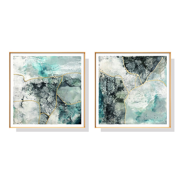 Wall Art 70cmx70cm Marbled Green 2 Sets Gold Frame Canvas