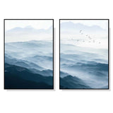 Wall Art 40cmx60cm Blue mountains 2 Sets Black Frame Canvas