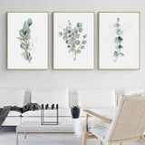 Wall Art 80cmx120cm Eucalyptus Plant 3 Sets Gold Frame Canvas