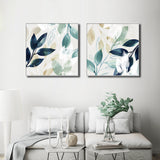 Wall Art 80cmx80cm Watercolour style leaves 2 Sets White Frame Canvas