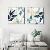 Wall Art 50cmx50cm Watercolour style leaves 2 Sets White Frame Canvas