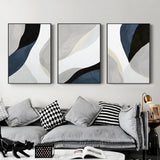 Wall Art 80cmx120cm Abstract Navy Blue 3 Sets Black Frame Canvas