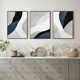 Wall Art 80cmx120cm Abstract Navy Blue 3 Sets Black Frame Canvas