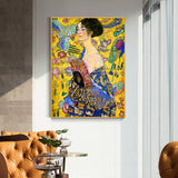 Wall Art 40cmx60cm Lady With A fan By Klimt Gold Frame Canvas