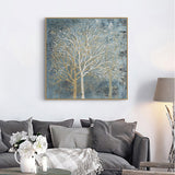 Wall Art 70cmx70cm Forest In The Twilight Trees Gold Frame Canvas