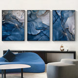 Wall Art 80cmx120cm Blue Gold Marble 3 Sets Black Frame Canvas