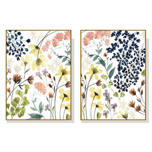 Wall Art 80cmx120cm Flower Composition 2 Sets Gold Frame Canvas