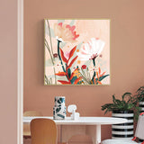 Wall Art 40cmx40cm Native Floral Gold Frame Canvas