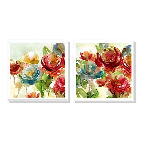 Wall Art 40cmx40cm Rosewater Garden By Carol Robinson 2 Sets White Frame Canvas